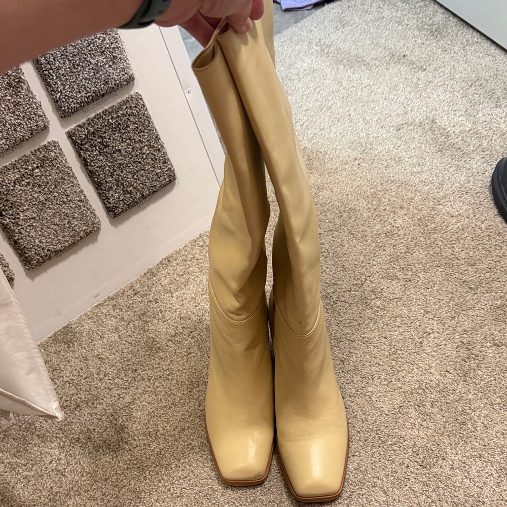 Sam Edelman Tall Square-Toe Leather Boots in Pale Yellow